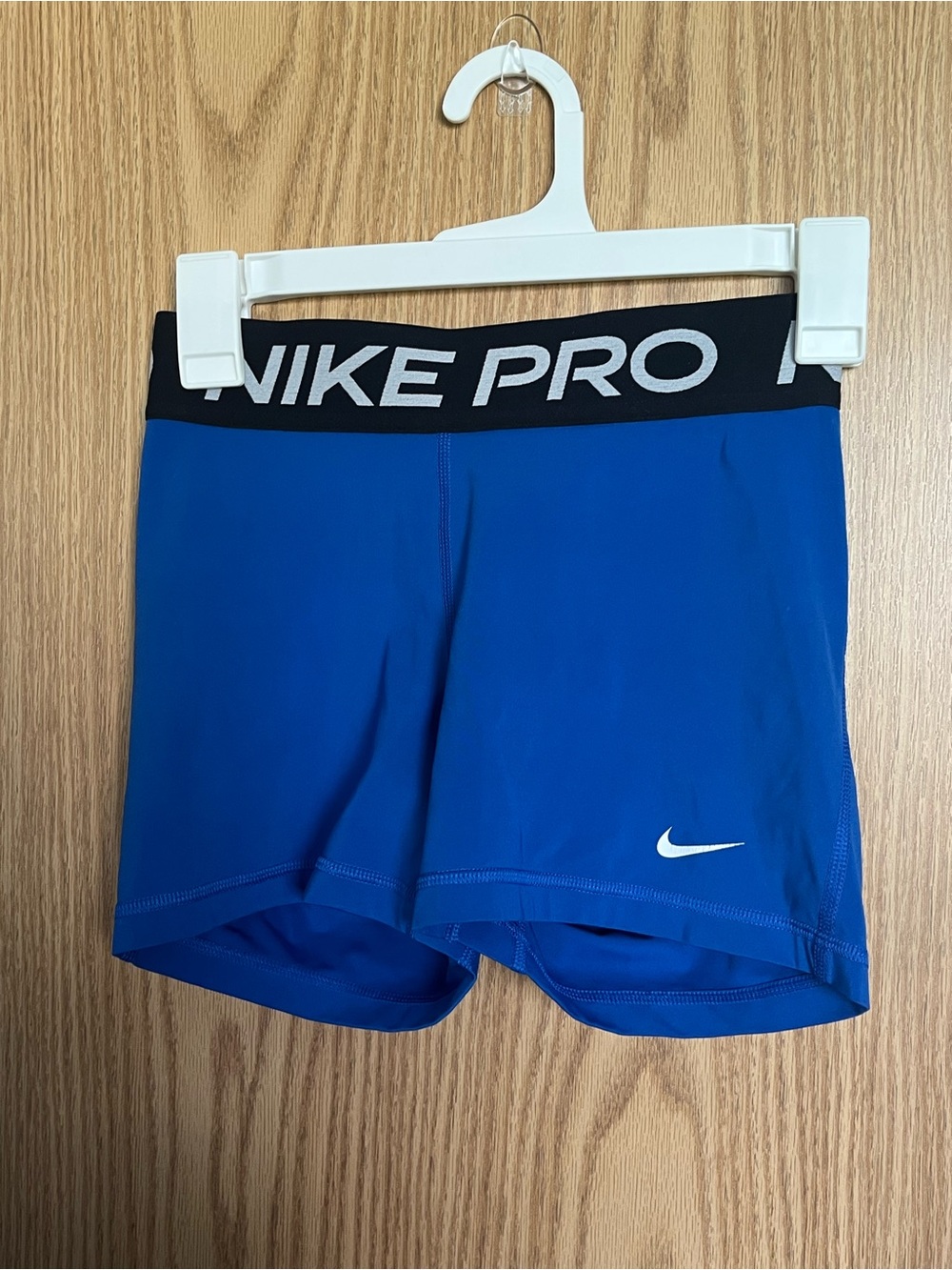 Nike Pro Women's Blue Compression Athletic Shorts with Black Waistband